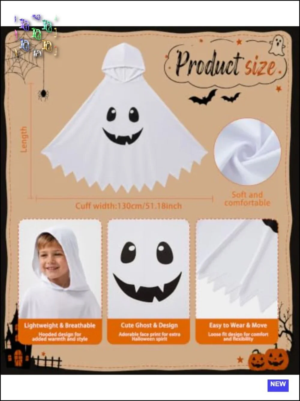 Kids Ghost Halloween Costume Hooded Cape Glow in Dark Polyester Party Favor